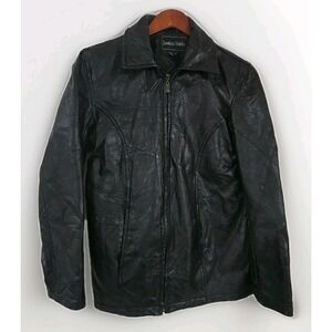 VTG Leather Works Black Leather Jacket Mens Medium Classic Biker Coat Heavyweigh